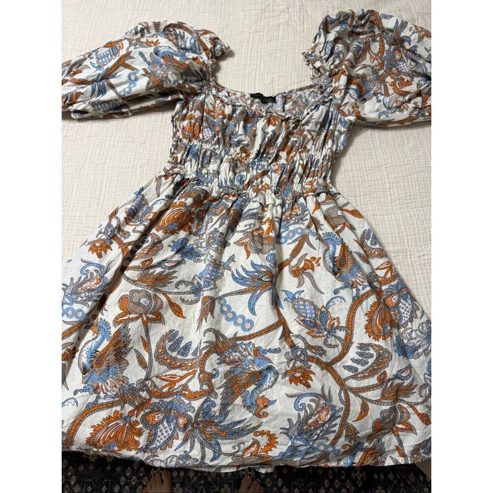 House of Harlow 1960 Bohemian Paisley Puff‑Sleeve Dress – Size M – Cream Base w/